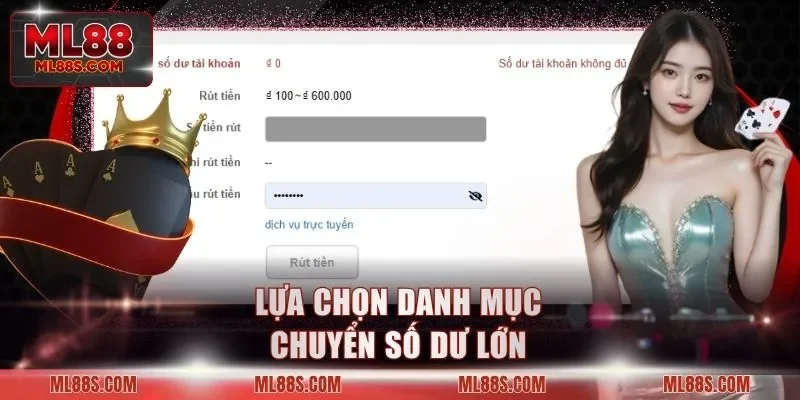 Lựa chọn danh mục chuyển số dư lớn