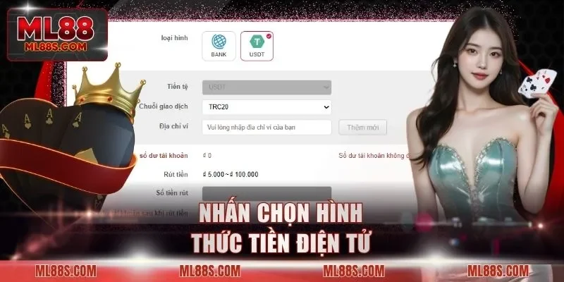 Nhấn chọn hình thức tiền điện tử